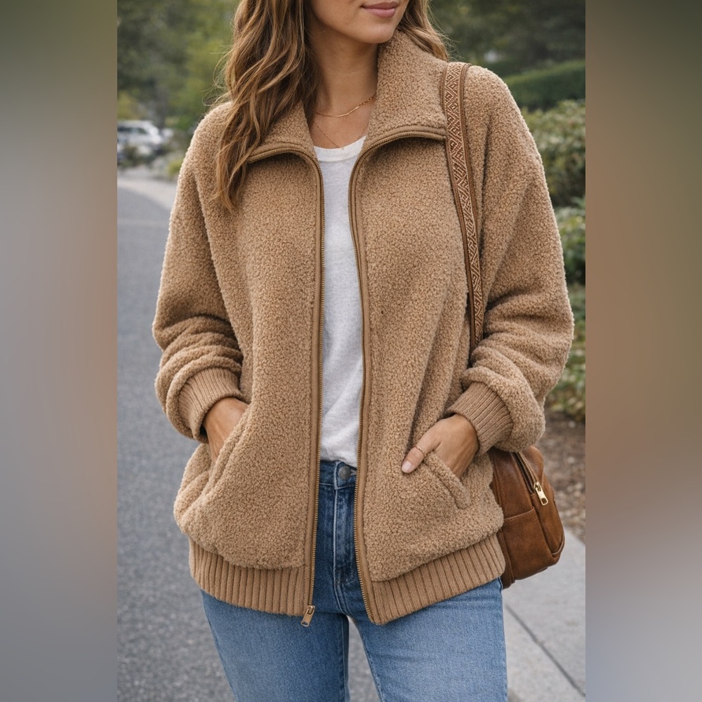 aerie Teddy Jacket in Camel Brown